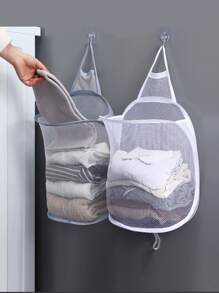 1 pieza Bolsa colgante de pared de color aleatorio, bolsa de malla blanca para ropa sucia del baño, cesta de lavandería, organizador de baño, cesta, cesta de almacenamiento, cesta de lavandería plegable