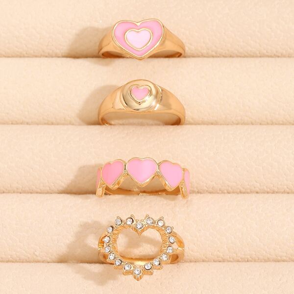 

5pcs Heart Decor Ring, Multicolor