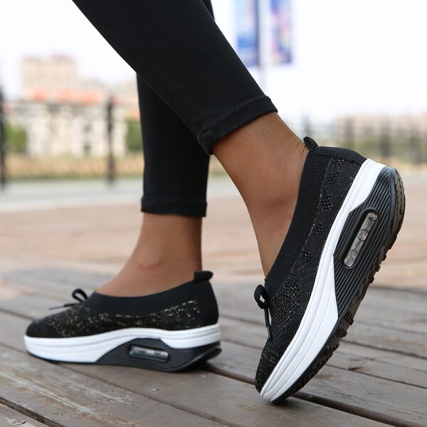 

Bow Decor Slip On Wedge Sneakers, Black