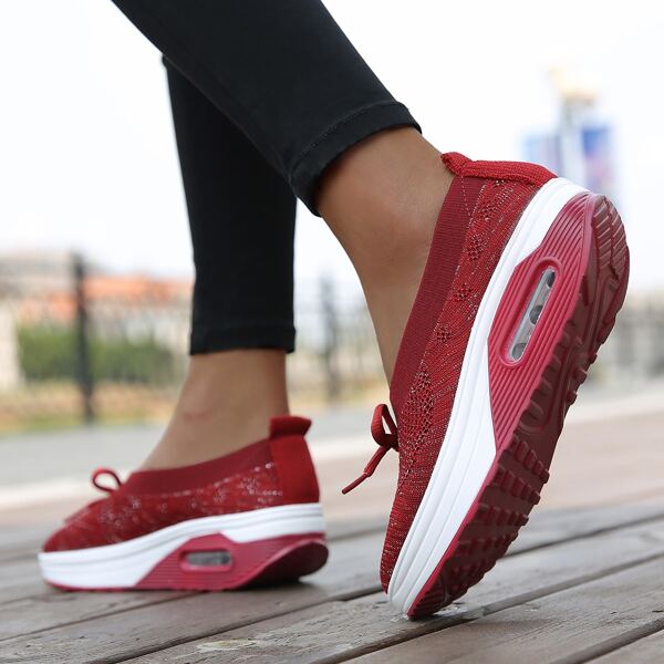 

Bow Decor Slip On Wedge Sneakers, Burgundy
