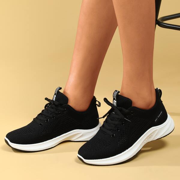 

Minimalist Knit Lace-up Sneakers, Black