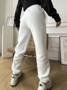 SHEIN Unity Letter Graphic Slant Pockets Sweatpants - White - View 2