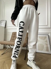 SHEIN Unity Letter Graphic Slant Pockets Sweatpants - White - View 4