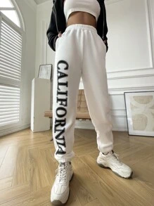 SHEIN Unity Letter Graphic Slant Pockets Sweatpants - White - View 5