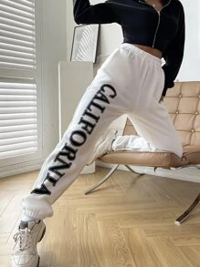 SHEIN Unity Letter Graphic Slant Pockets Sweatpants - White - View 6