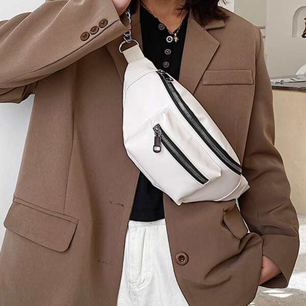 

Minimalist Zip Fanny Pack, White