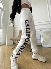 SHEIN Unity Letter Graphic Slant Pockets Sweatpants - White - View 7