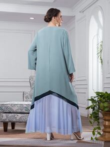 大碼網紗拼接洋裝 - 青碧色 - 查看 2