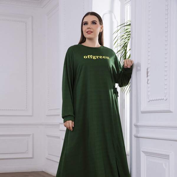 

Plus Letter Graphic Sweatshirt Dress, Dark green