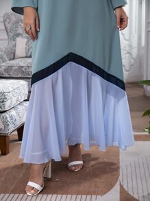 大碼網紗拼接洋裝 - 青碧色 - 查看 6