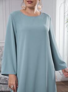 大碼網紗拼接洋裝 - 青碧色 - 查看 7