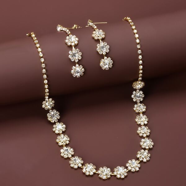 

3pcs Rhinestone Decor Jewelry Set, Gold