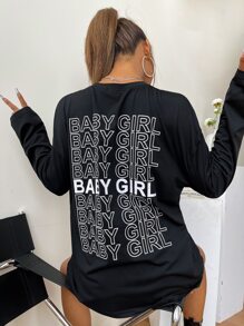 Camiseta de hombros caídos con estampado de letra - Negro - Ver 7