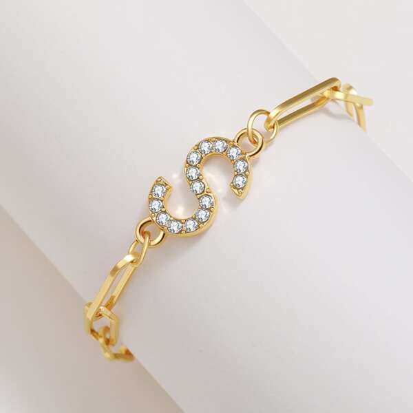 

3pcs Rhinestone Letter Decor Bracelet, Gold