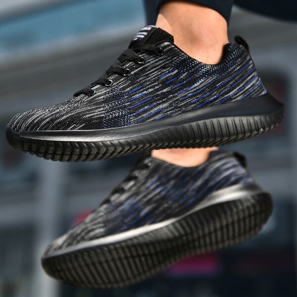 

Men Lace-up Front Space Dye Knit Running Shoes, Black