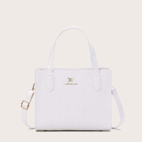 

Minimalist Croc Embossed Square Bag, White