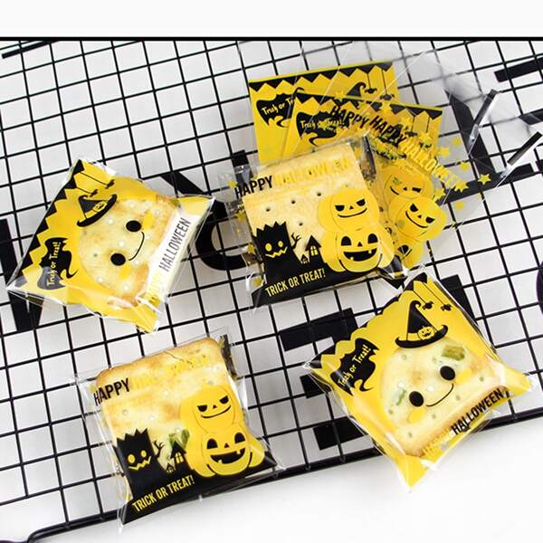 

100pcs Halloween Pumpkin Print Random Packaging Bag, Multicolor