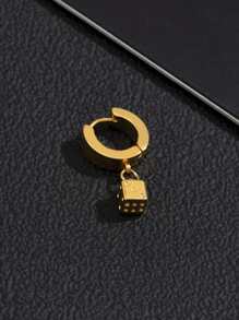 時尚流行1入組式男士骰子吊飾耳環不銹鋼珠寶禮物和時尚外觀 - 金黃色 - 查看 3