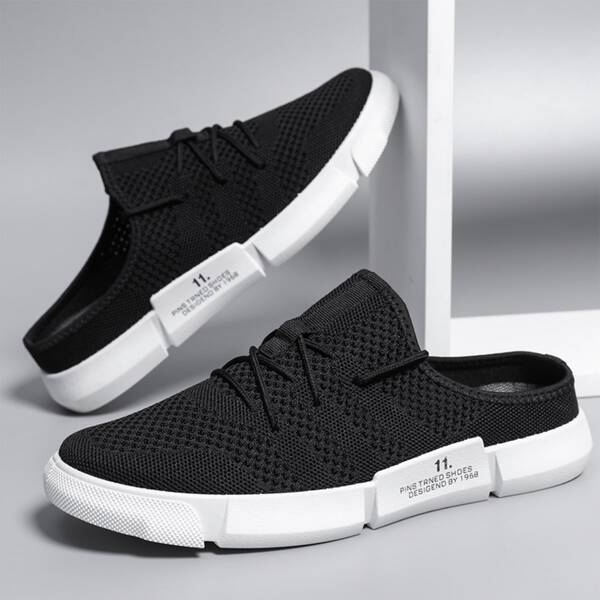 

Men Breathable Lace-up Front Sneakers, Black
