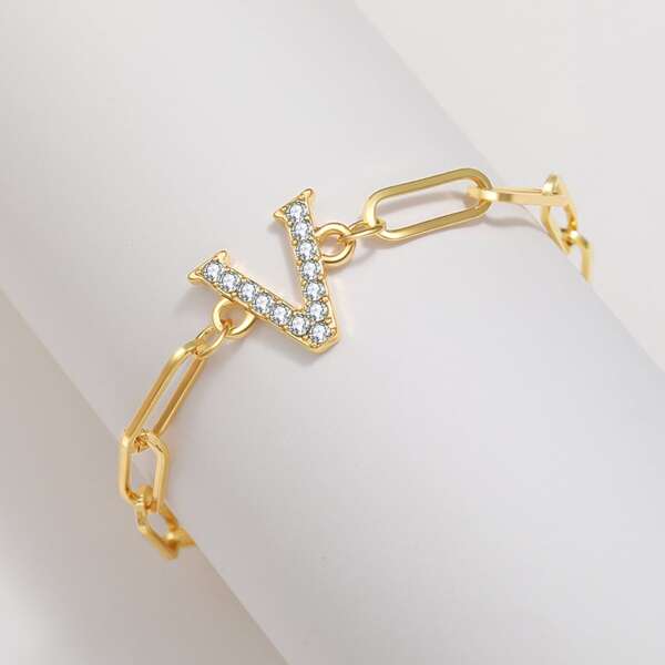 

Rhinestone Letter Decor Bracelet, Gold