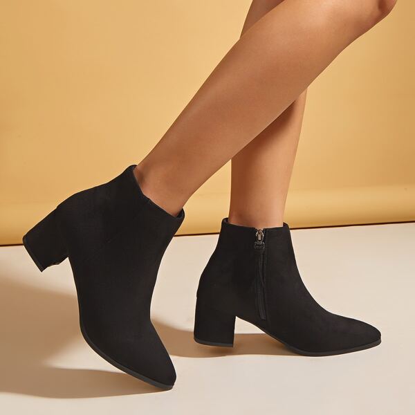 

Minimalist Side Zipper Chunky Heeled Classic Boots, Black