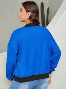 SHEIN EZwear Cazadora tipo bomber con diseño de parche ribete en contraste de hombros caídos - Azul Marino - Ver 2