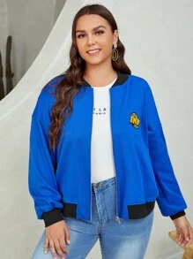 SHEIN EZwear Cazadora tipo bomber con diseño de parche ribete en contraste de hombros caídos - Azul Marino - Ver 5