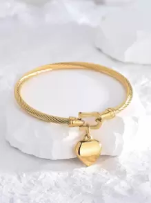 Heart Charm Stainless Steel Bracelet Valentines - Yellow Gold - View 4