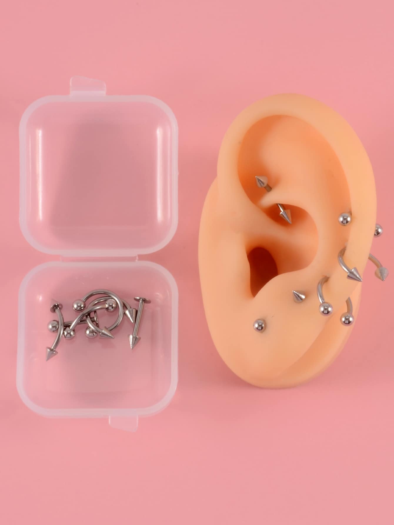 12pcs Stainless Steel Earrings - Silver - View 1