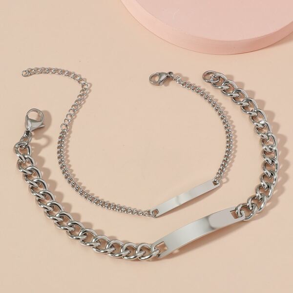 

2pcs Men Link Bracelet, Silver