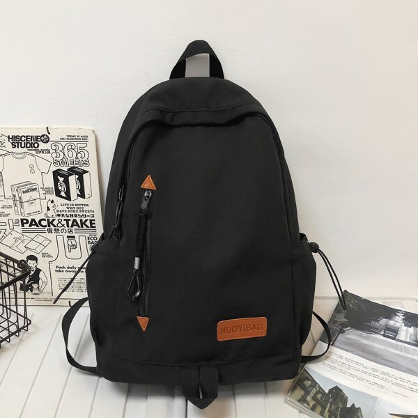 

Men Minimalist Drawstring Design Functional Backpack, Black