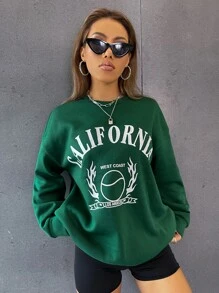SHEIN Unity Letter & Graphic Print Sweatshirt - Dark Green - View 2