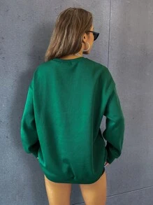 SHEIN Unity Letter & Graphic Print Sweatshirt - Dark Green - View 3