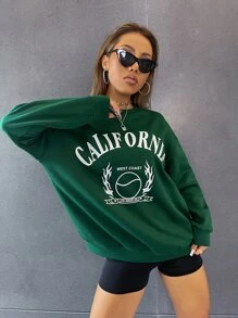 SHEIN Unity Letter & Graphic Print Sweatshirt - Dark Green - View 6