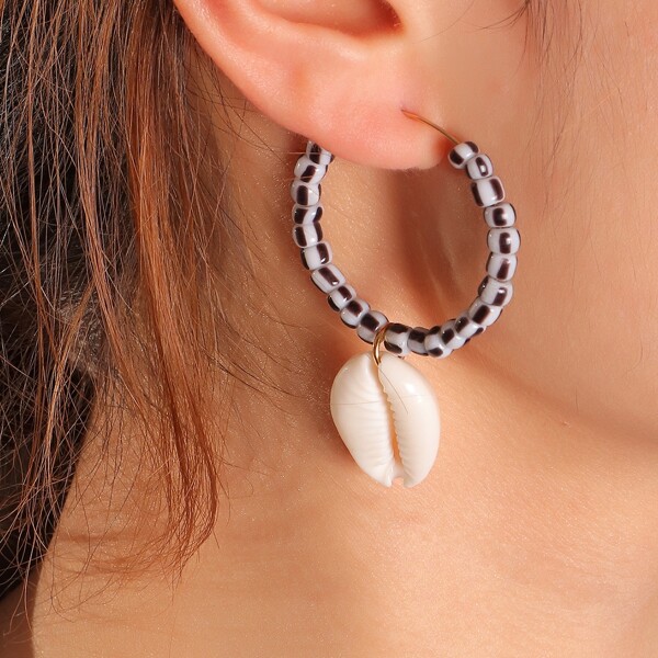 

Shell Charm Beaded Drop Earrings, Multicolor