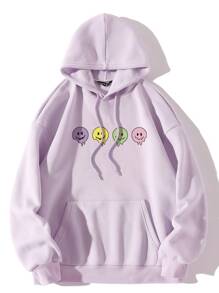 SHEIN Qutie Cartoon Graphic Drawstring Thermal Lined Hoodie - Lilac Purple - View 1
