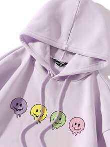 SHEIN Qutie Cartoon Graphic Drawstring Thermal Lined Hoodie - Lilac Purple - View 3