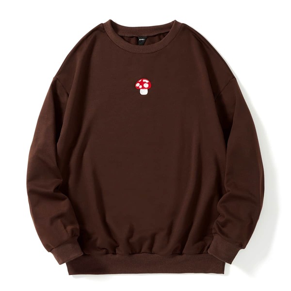 

Drop Shoulder Mushroom Embroidery Sweatshirt, Chocolate brown