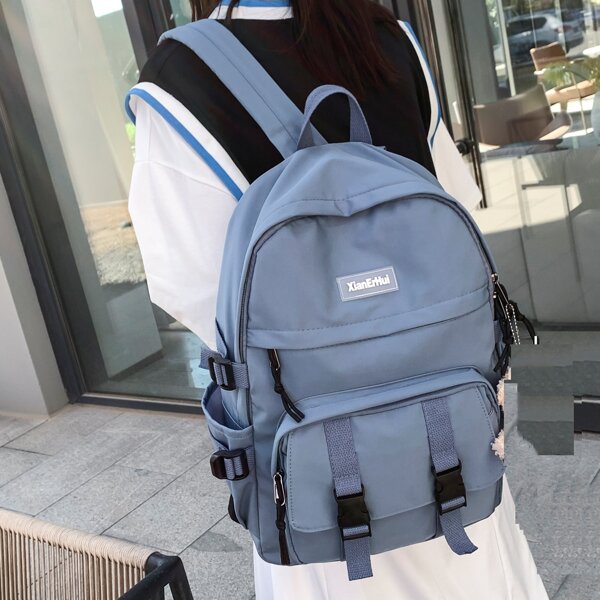 

Knot & Buckle Decor Backpack, Blue