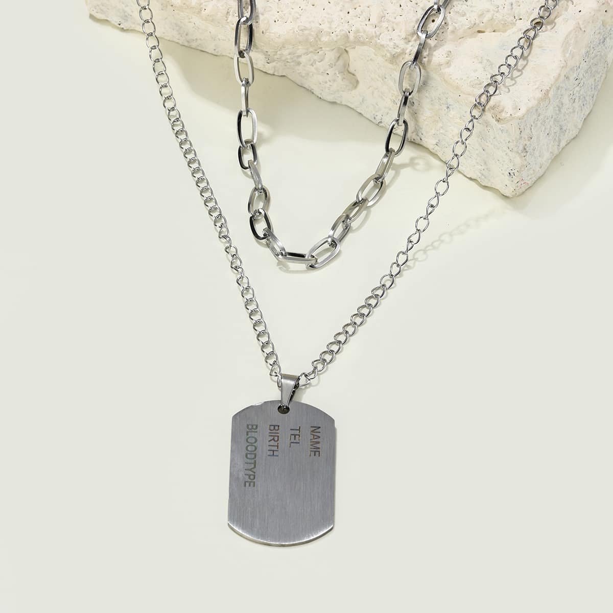

Guys Letter Graphic Geo Charm Necklace, Silver