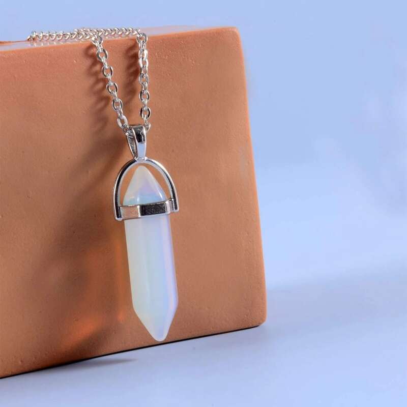 

Guys Stone Pendant Chain Necklace, White
