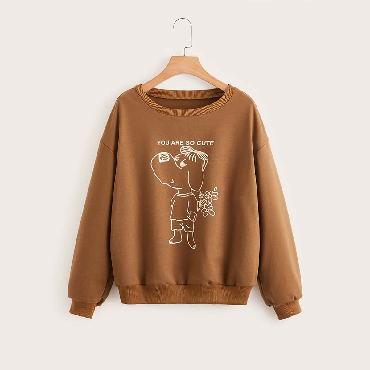 

Letter And Dog Print Sweatshirt, Brown