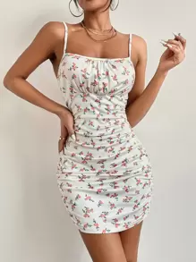 SHEIN Unity Đầm Xù Nếp gấp Phần Ngực Hoa Boho - Nhiều màu - Xem 1