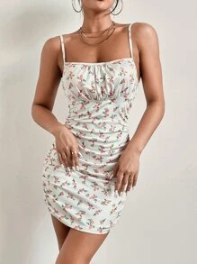 SHEIN Unity Đầm Xù Nếp gấp Phần Ngực Hoa Boho - Nhiều màu - Xem 4