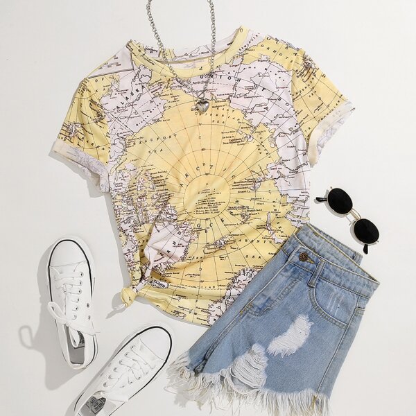 

Map Print Short Sleeve Tee, Multicolor