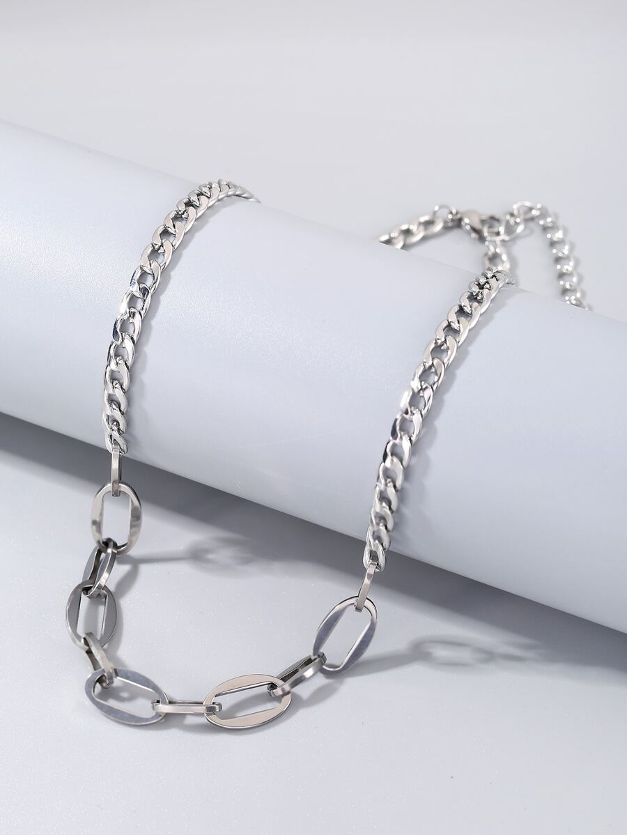 Men Stainless Steel Chain Necklace - Silver - View 1