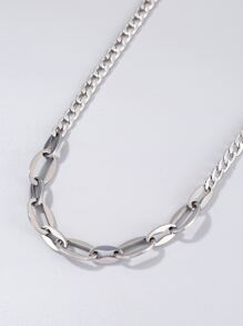 Men Stainless Steel Chain Necklace - Silver - View 3