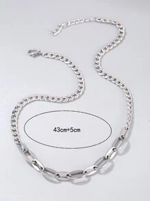Men Stainless Steel Chain Necklace - Silver - View 4