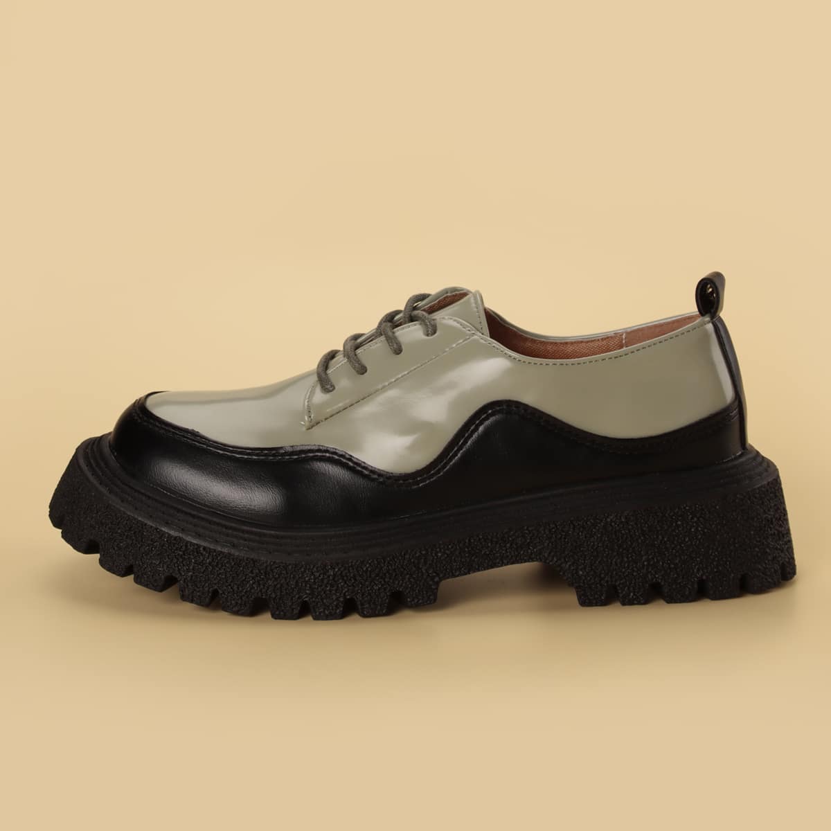 

Two Tone Flatform Oxford Shoes, Olive green