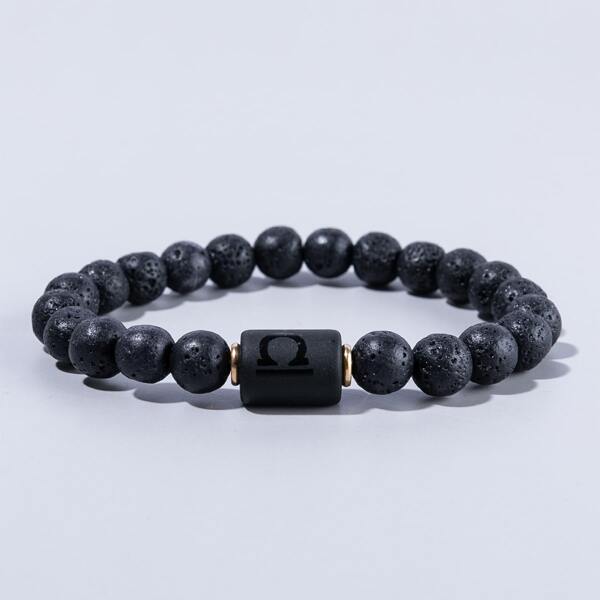 

Men Constellation Sign Print Beaded Bracelet, Black